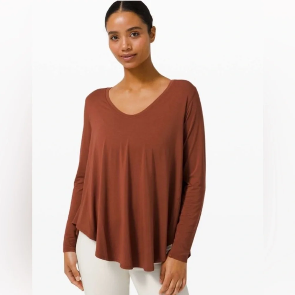 Lululemon Up for Down Time Long Sleeve Shirt | Silk Blend | Sz 6 Dark Terracota